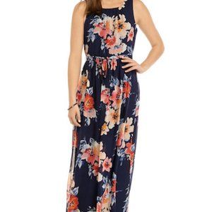 Jessica Howard Navy Coral Flower  Long Lined Maxi Dress sz 6 small medium
